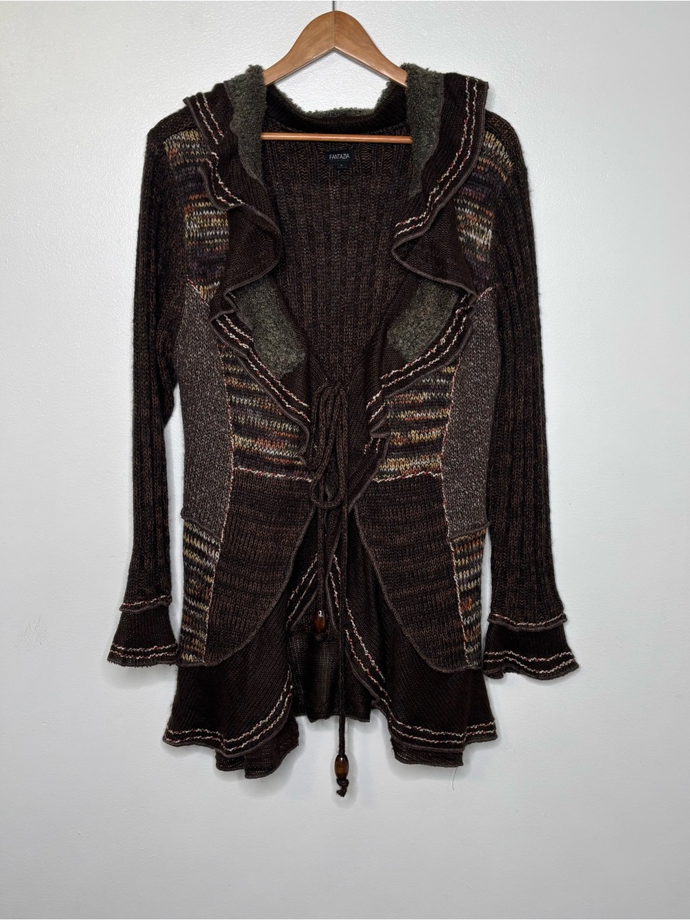 Fantazia Wool Blend Open - Tie Front Cardigan Sweater Size L